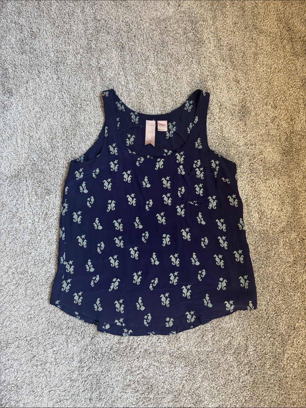 Navy Floral seahorse Print Tank Top